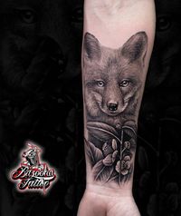 fuch fox black and grey tattoo portrait